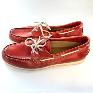 Bass‎ Hampton Red Leather Boat Shoes Mens 11M 2390-602 Nautical Deck Shoes